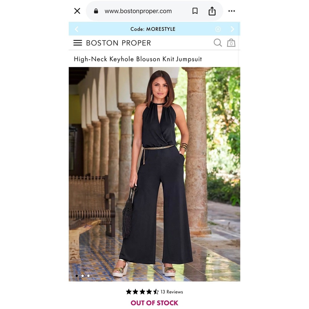 Black Wide Leg Jumpsuit Small Boston Proper Pockets Halter Sleeveless  Keyhole